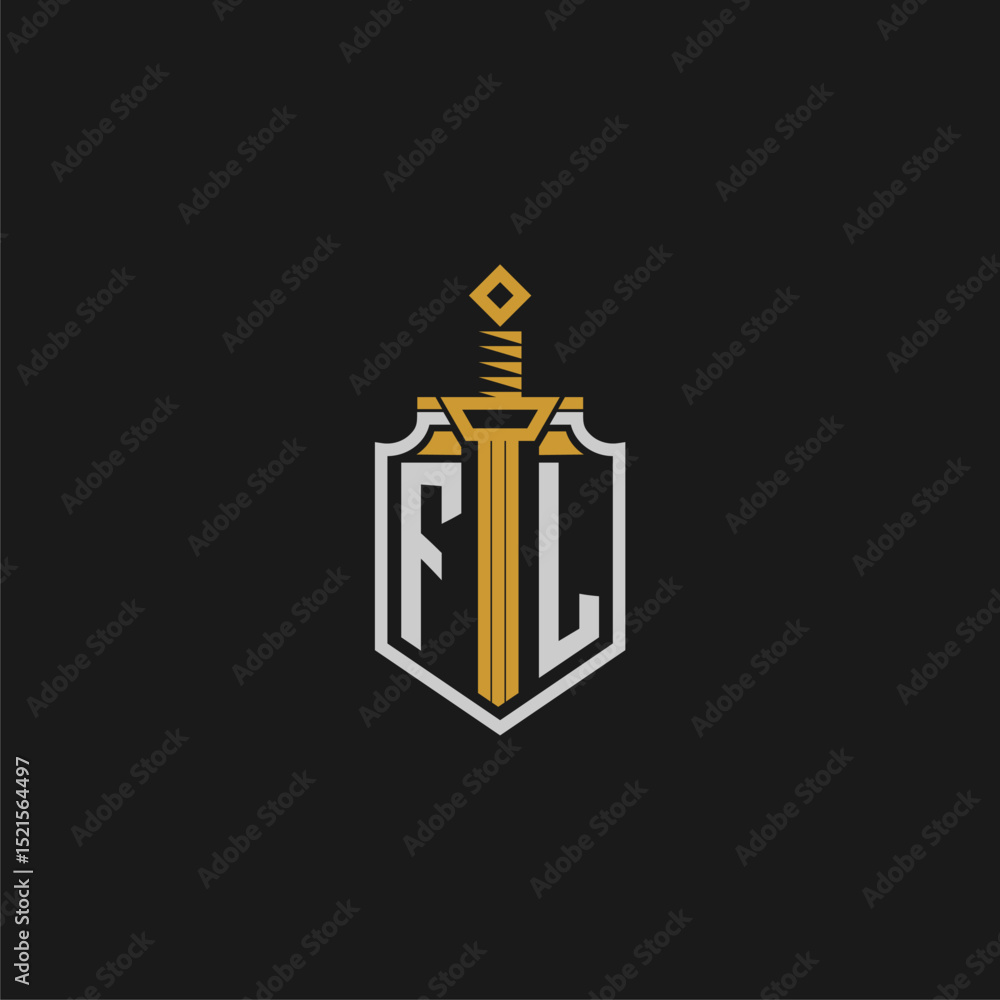 Poster fl initial monogram for shield and sword style image