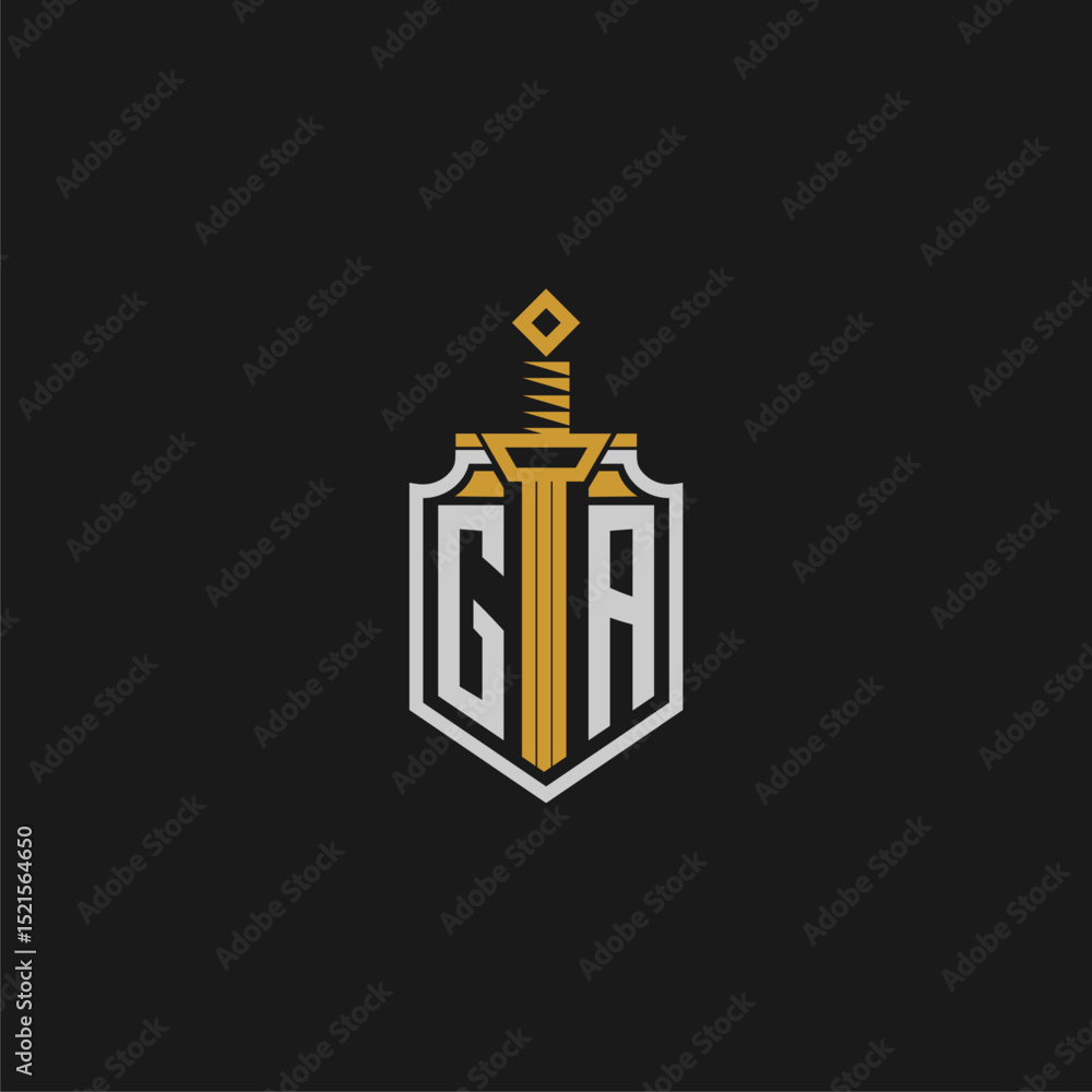 Fototapete ga initial monogram for shield and sword style image