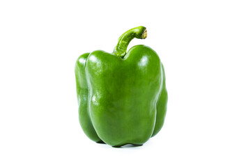 Fresh juicy shiny green bell pepper isolated on white background.