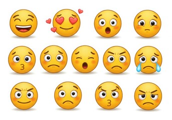 Fototapeta premium Collection of various yellow cartoon emoji faces