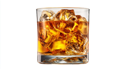 isolated glass of whiskey with ice