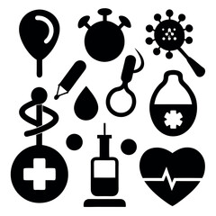 Human organ, anatomy icon set. Vector glyph pictograms of brain, heart, lungs, liver, stomach, intestine, kidney medical, healthcare, and biology concept black silhouette illustration.