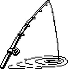 Fototapeta premium Minimalist pixel art fishing rod casting line on water for digital design