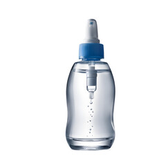Bottle of contact lens solution with nozzle, isolated on a empty plain background