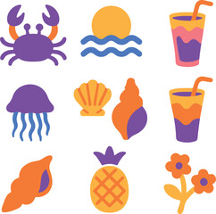 Vector simple minimal illustrations in bright bold colors, simple wavy and groovy doodle naive style, simple hand drawn design templates for prints, summer vacation and travel