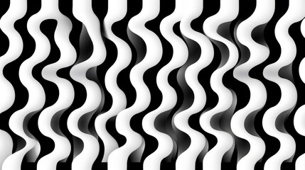 Seamless Black and White Wavy Pattern with 3D Optical Illusion Effect