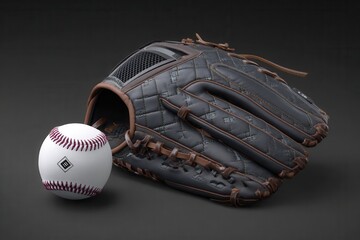 Baseball Glove and Ball on Dark Background with Textured Details