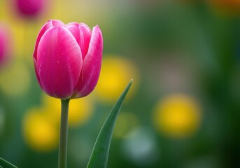 Fototapeta premium Close up of a vibrant pink tulip flower in bloom