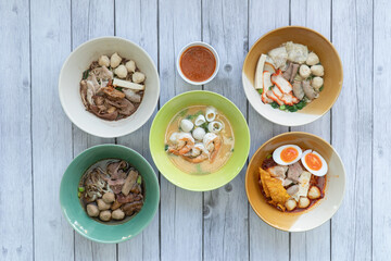 Noodles with pork and pork balls with soup Thai style.