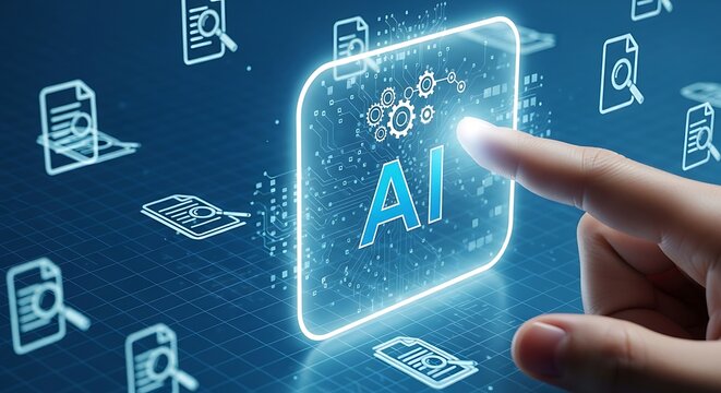AI Technology Activation: Hand Tapping Glowing Blue Artificial Intelligence
