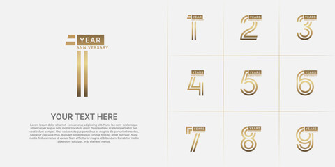Anniversary logo type set with double line number. golden color can be use special moment