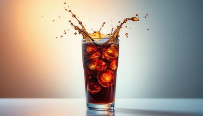 Vibrant Splash of Cola in Glass Capturing Dynamic Movement