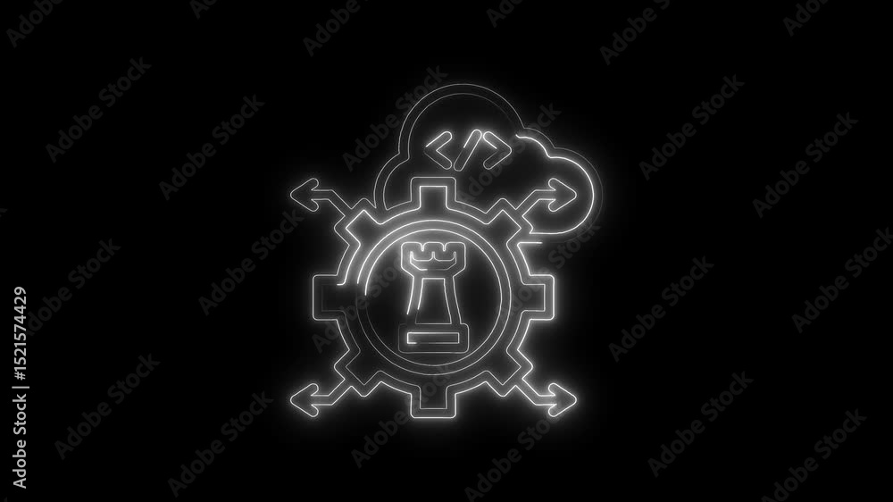 Aufkleber cloud computing data flow diagram neon style with chess rook strategy inside gear