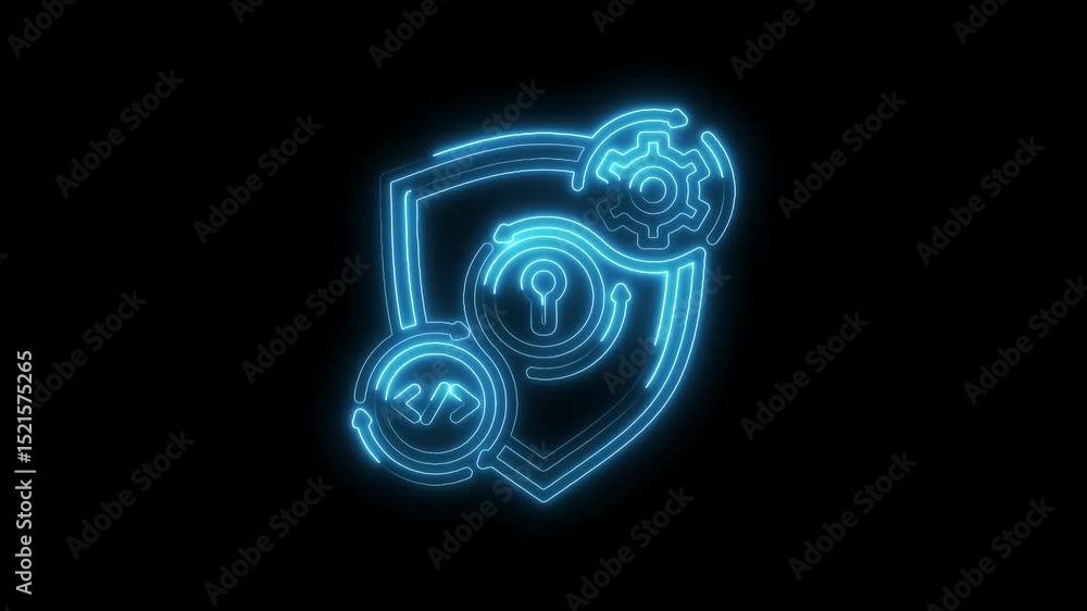 Poster cyber security data encryption with neon light glowing shield digital protection concept