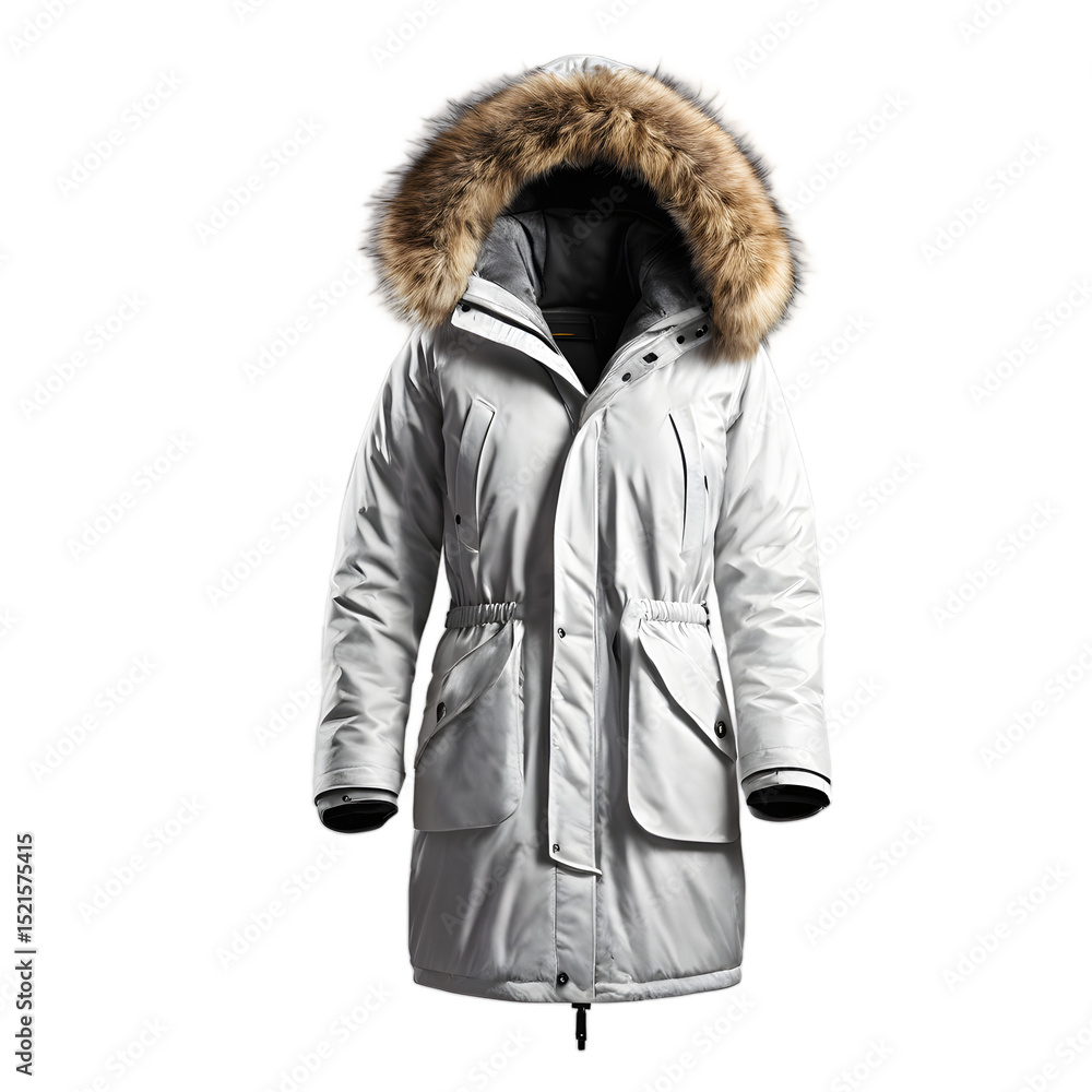 Poster insulated parka with hood and fur lining, isolated on a empty plain background