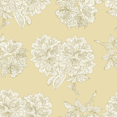 Seamless texture outline flower  twig  rhododendron mountain shrub vintage vector illustration editable hand draw