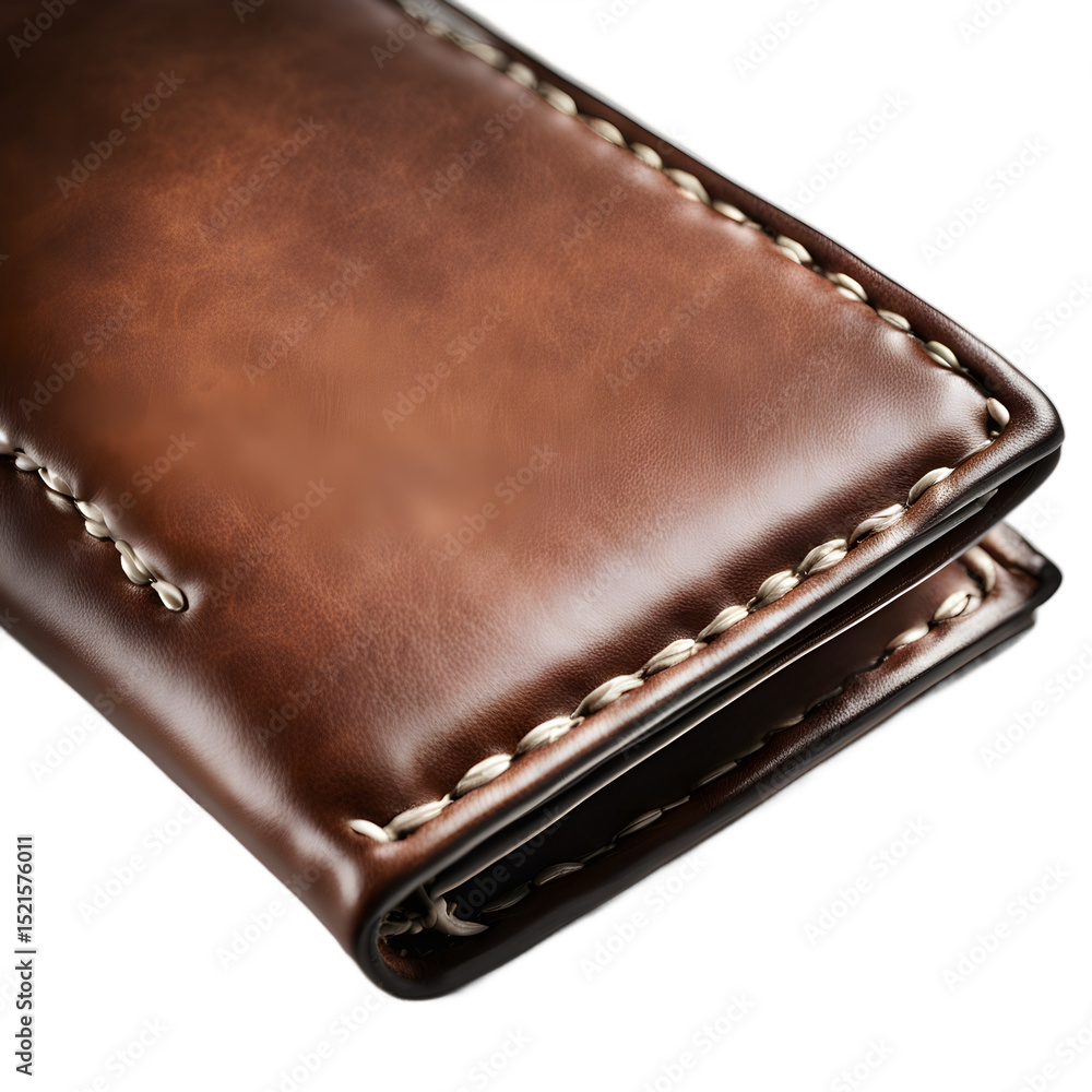 Poster Leather wallet with visible stitching, isolated on a empty plain background