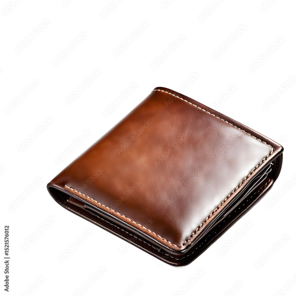 Poster Leather wallet with visible stitching, isolated on a empty plain background