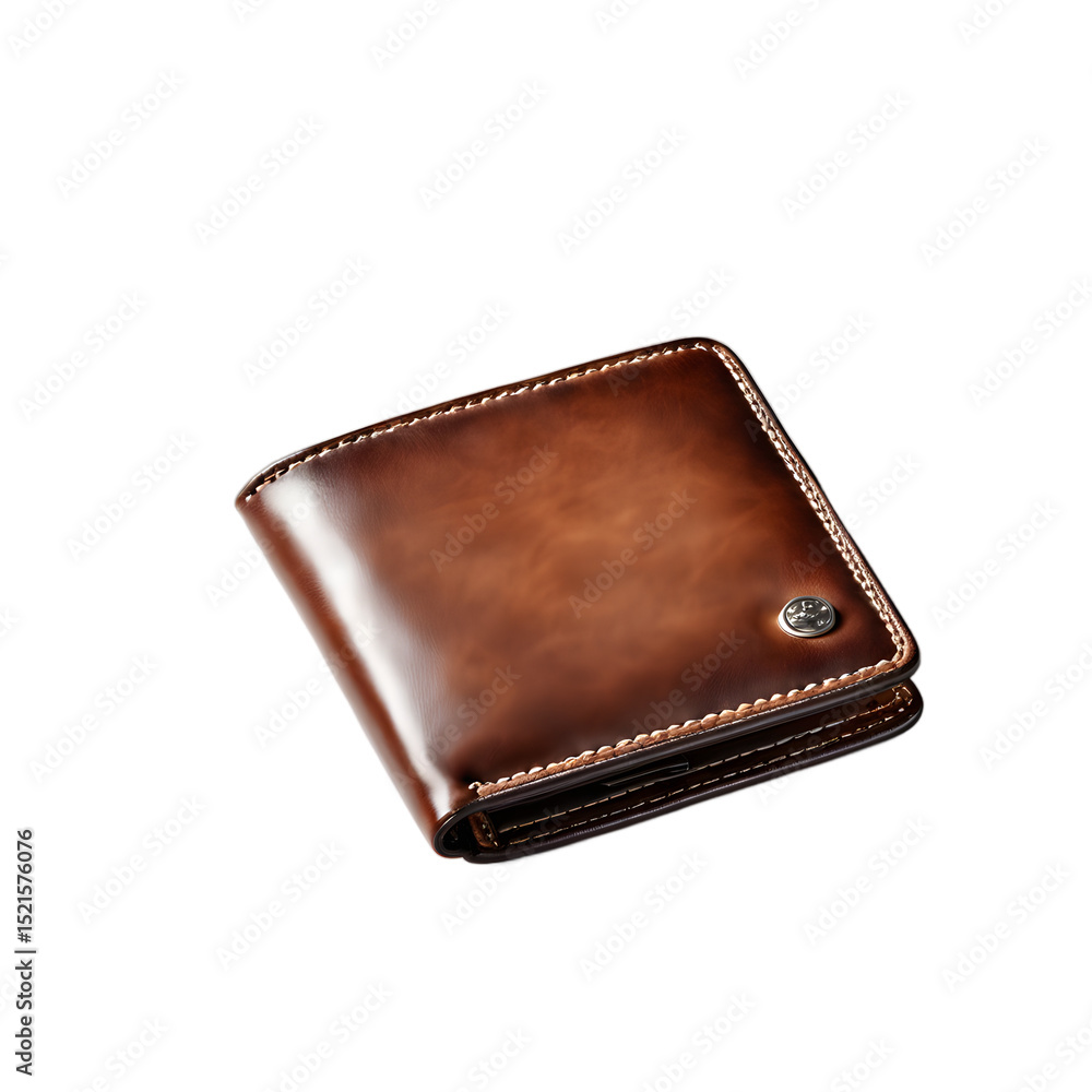Poster Leather wallet with visible stitching, isolated on a empty plain background