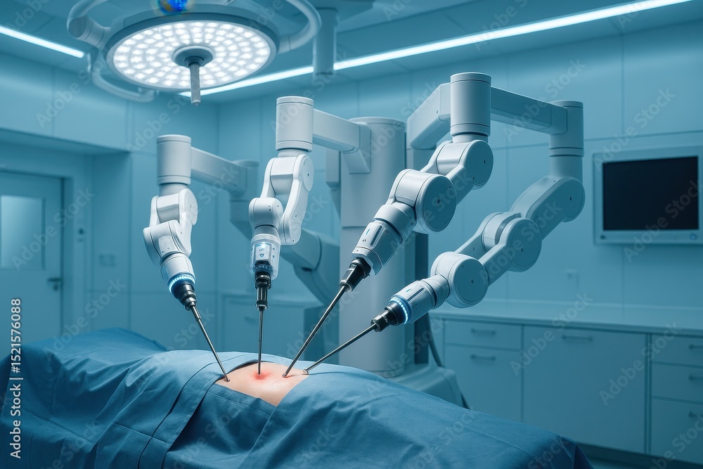 Aufkleber advanced surgical robot performs minimally invasive procedure on patient in modern operating room