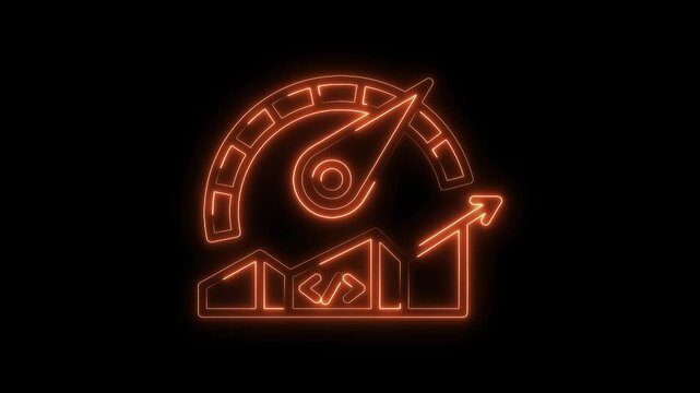 Neon line speedometer and rising graph animation represents growth and performance improvement