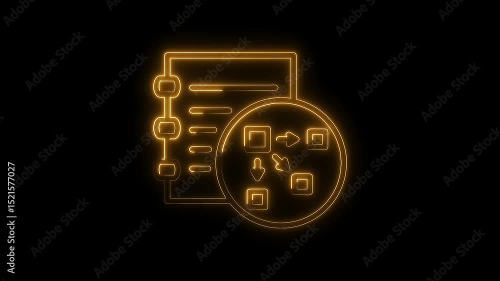 Poster neon flowchart process workflow diagram icon animation business strategy on black background