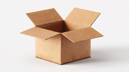 open cardboard box isolated on white background — perfect for use in packaging design, shipping services, moving company ads, or e-commerce product presentations