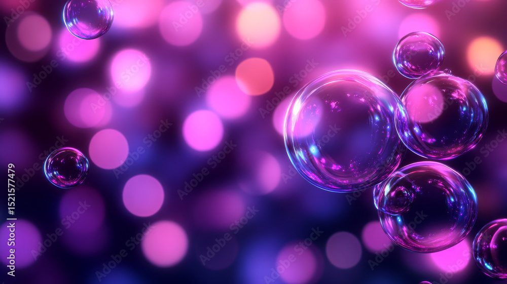 Poster whimsical scene of soap bubbles floating gracefully in colorful background