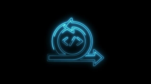 Neon agile development process icon on black background represents iterative software workflow