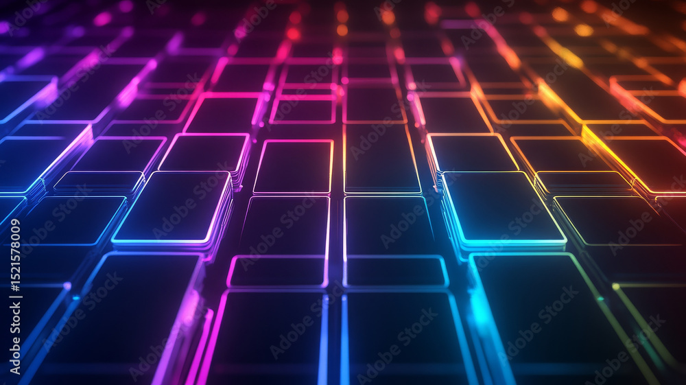 Poster vibrant and colorful abstract background featuring glowing rectangular shapes grid pattern