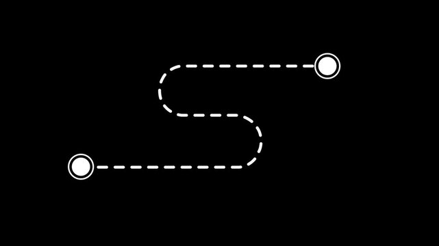 Travel route line style icon. Route icon between two points with dotted path. Location pointer continuous one line drawing.