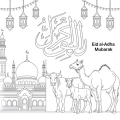 set of vector elements eid ul adha coloring page 