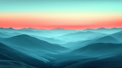 Blue Mountain Ridge at Dawn: Layers of deep blue mountains fade into a warm, soft dawn sky, creating a serene and mesmerizing landscape view.