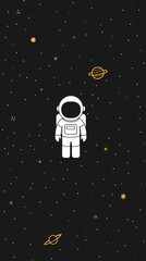 Astronaut in Space Puffy Graphics Cosmic Adventure Planets Stars Illustration Spaceman Graphic Design Outer Space Exploration Creative Spacesuit Artwork Fun Galaxy Voyage
