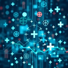 Fototapeta premium Abstract medical technology background with plus symbols