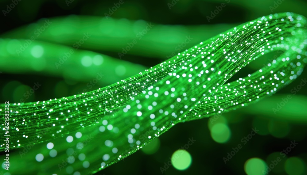 Poster futuristic neon glowing scene with halftone dots and twisted abstract dark green gradient: modern te
