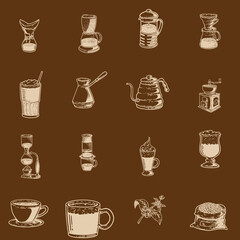 Hand drawn vintage coffee label illustration in retro style, perfect for cafe branding, packaging, or posters