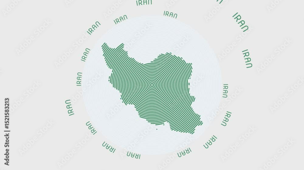 Poster iran shape with dynamic circles visual effect. animation of iran logo appearing from rotating rings 