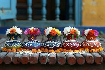 Five pot in between the house and make the beautiful decoration
