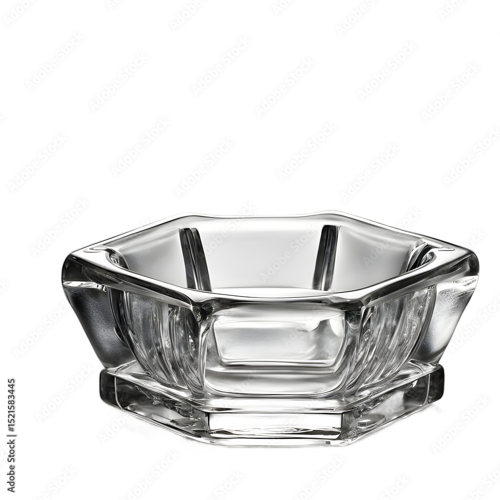 Poster glass ashtray with grooved edges, isolated on a empty plain background