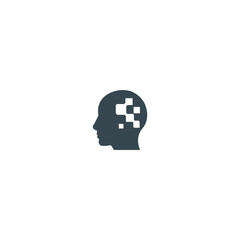 AI Brain Icon – Human Head with Digital Pixels