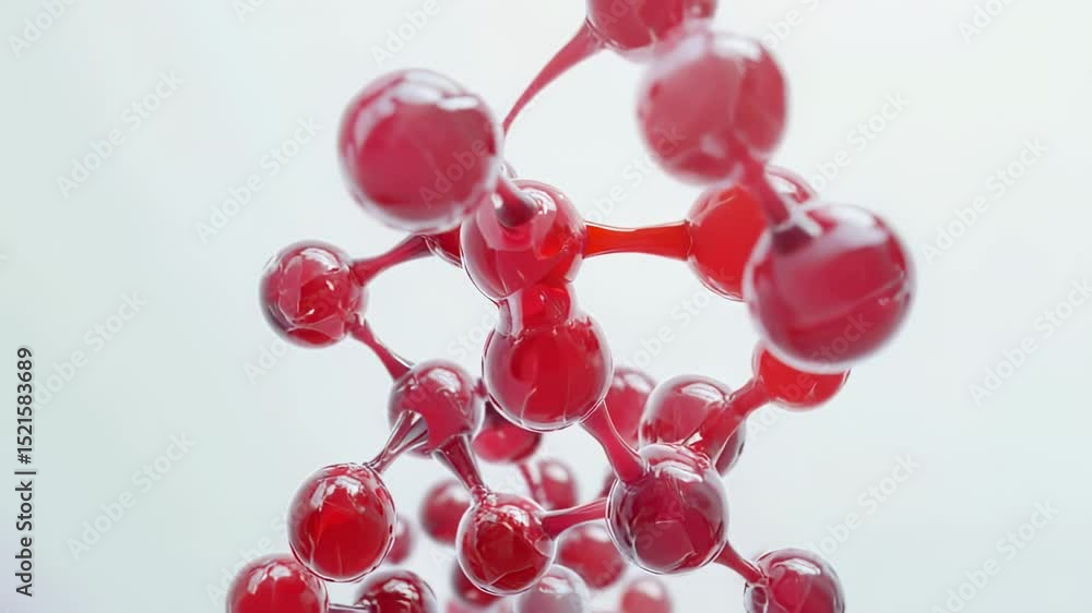 Aufkleber close-up 3d render of a red molecular structure on a white background