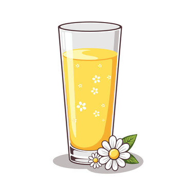 Elderflower cordial in glass vector, decorated with flowers on transparent background, ideal for beverage recipes