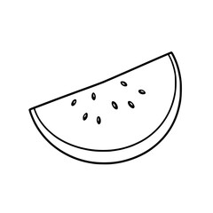 Watermelon Slice: A simple line art illustration depicts a juicy watermelon slice, showcasing its refreshing seeds and curved shape against a white background.
