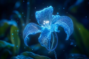 roślina, bioluminescencja, makro, flora, surrealizm, sci-fi, glowing, makrofotografia, natura, fantastyka, magiczna, eteryczna, fotografia przyrodnicza, CGI, digital art, tło, ilustracja, cyberflora, 