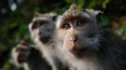Obraz premium Macaque monkeys in the jungle.