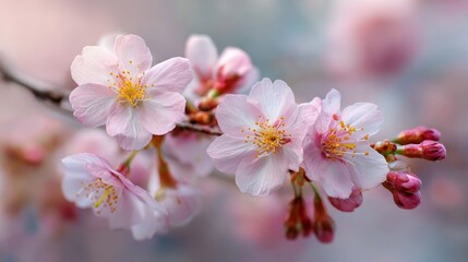 Fototapeta premium Delicate Pink Cherry Blossoms Branch Springtime Floral Nature Beauty
