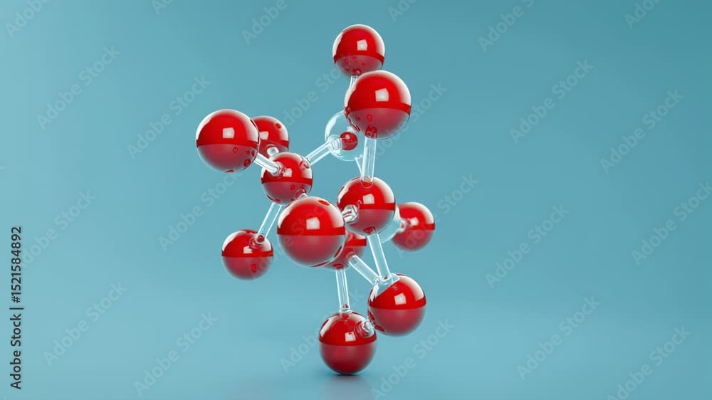 Aufkleber 3d render of a molecule structure with red and transparent spheres on a blue background