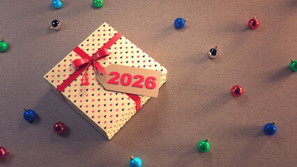 Obraz premium New Year 2026 Creative Design Concept with gift box - 3D Rendered Image 