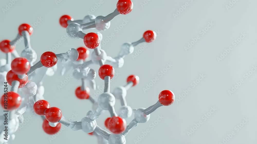 Poster detailed 3d render of a molecule structure with red and white atoms